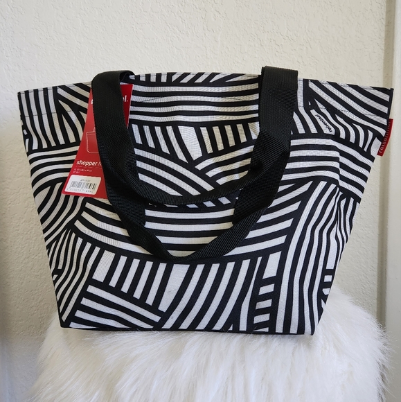 REISENTHEL SHOPPER M Reusable Black and White Polyester Shopping Bag with Zipper - Picture 2 of 12
